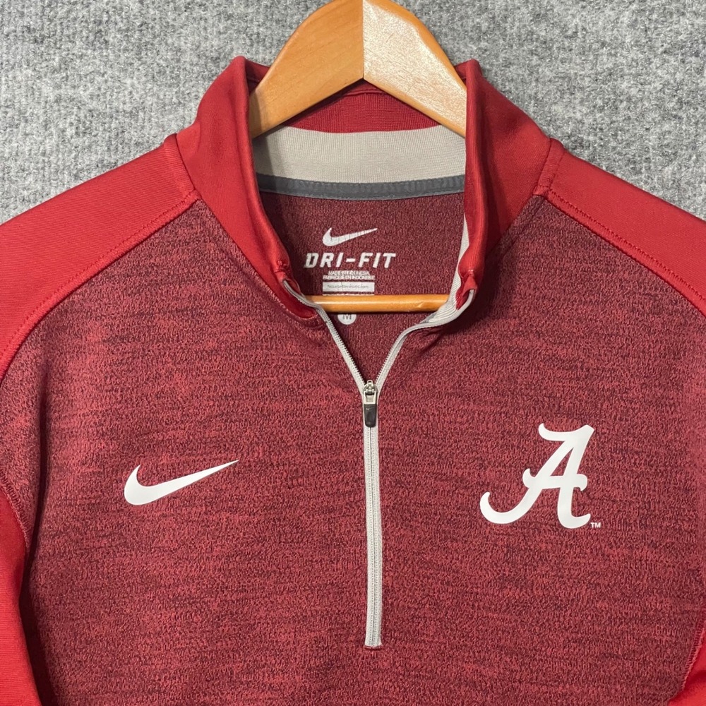 Nike Alabama Crimson Tide Mens Medium Red Dri-FIT 1/4 Zip Pullover Golf Stetch